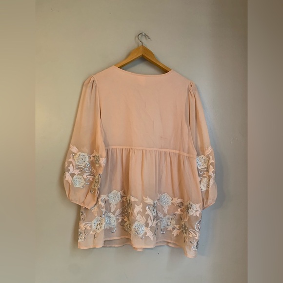 One September Easterly embroidered blouse anthropologie top shirt floral sheer - Picture 6 of 9
